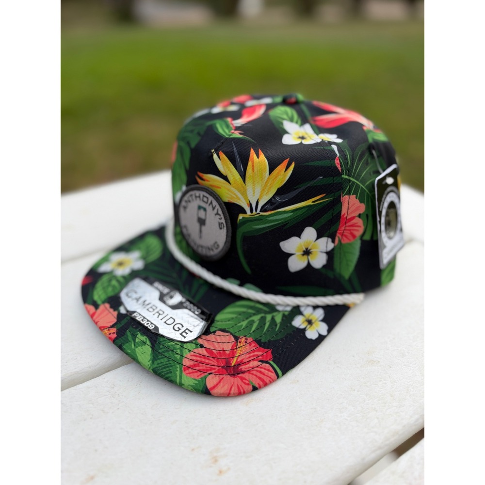 Pit Bull Cambridge PB309 Tropical Floral Rope Hat Black Multi Adjustable NWT